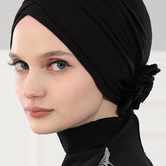 Instant Turban Head Wraps for Women Cotton Hijab Chemo Scarves Black - Picture 4 of 8